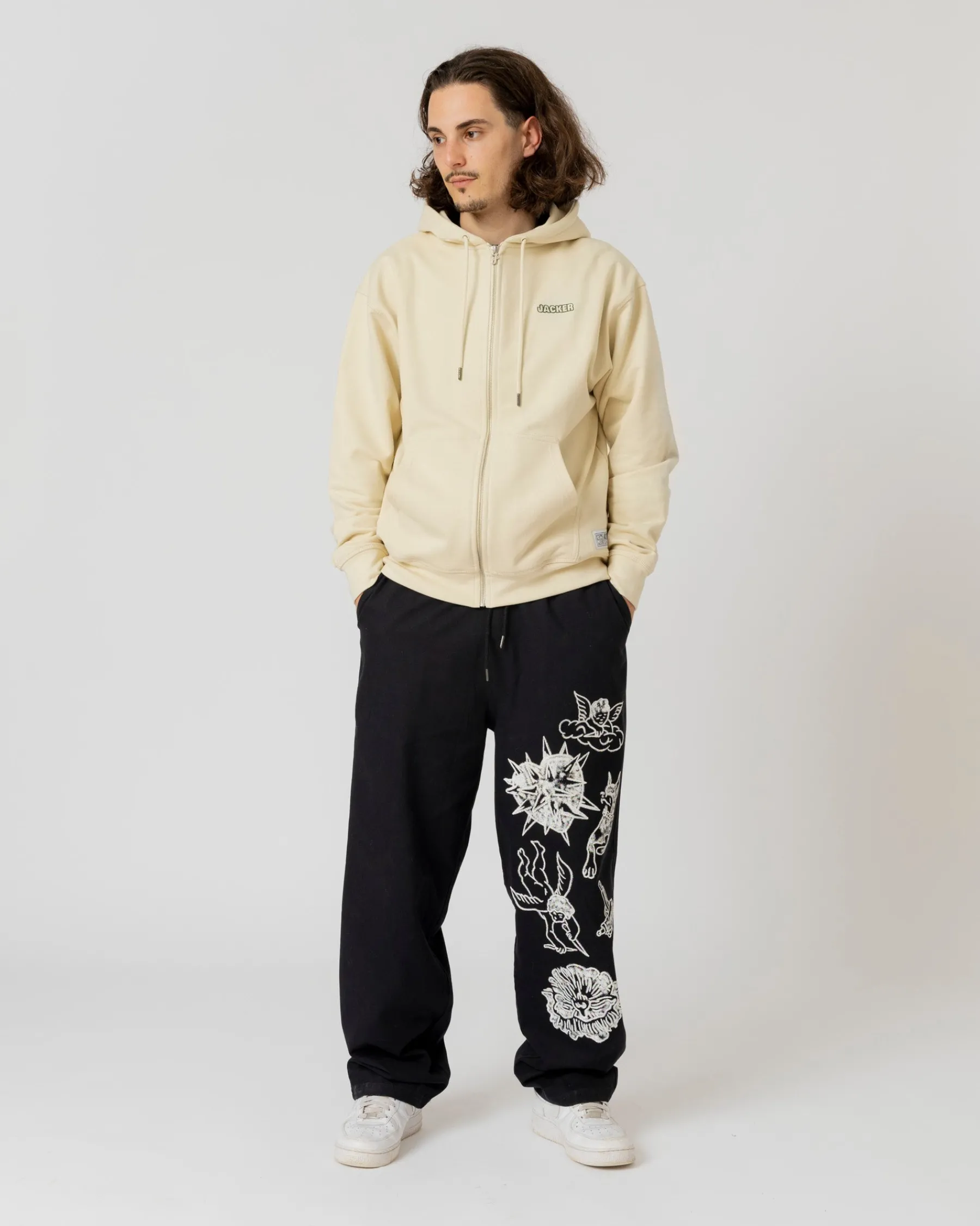 Sweats|JACKER ANGELS ZIPPED HOODIE - BEIGE
