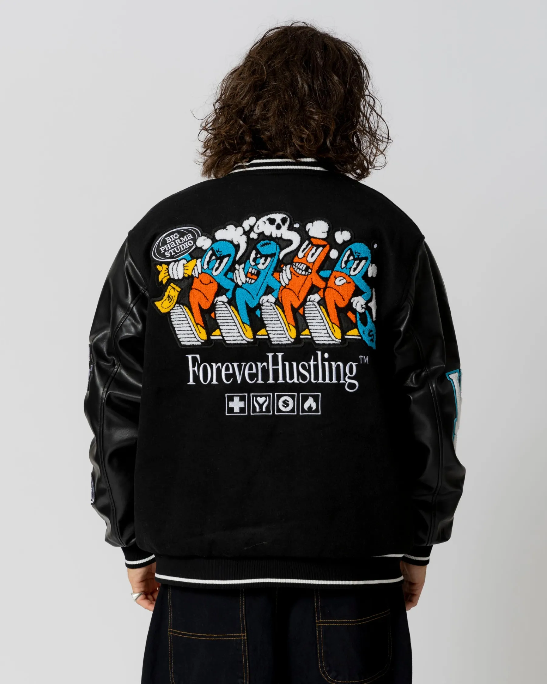 Vestes|JACKER BIG PHARMA VARSITY JACKET - BLACK