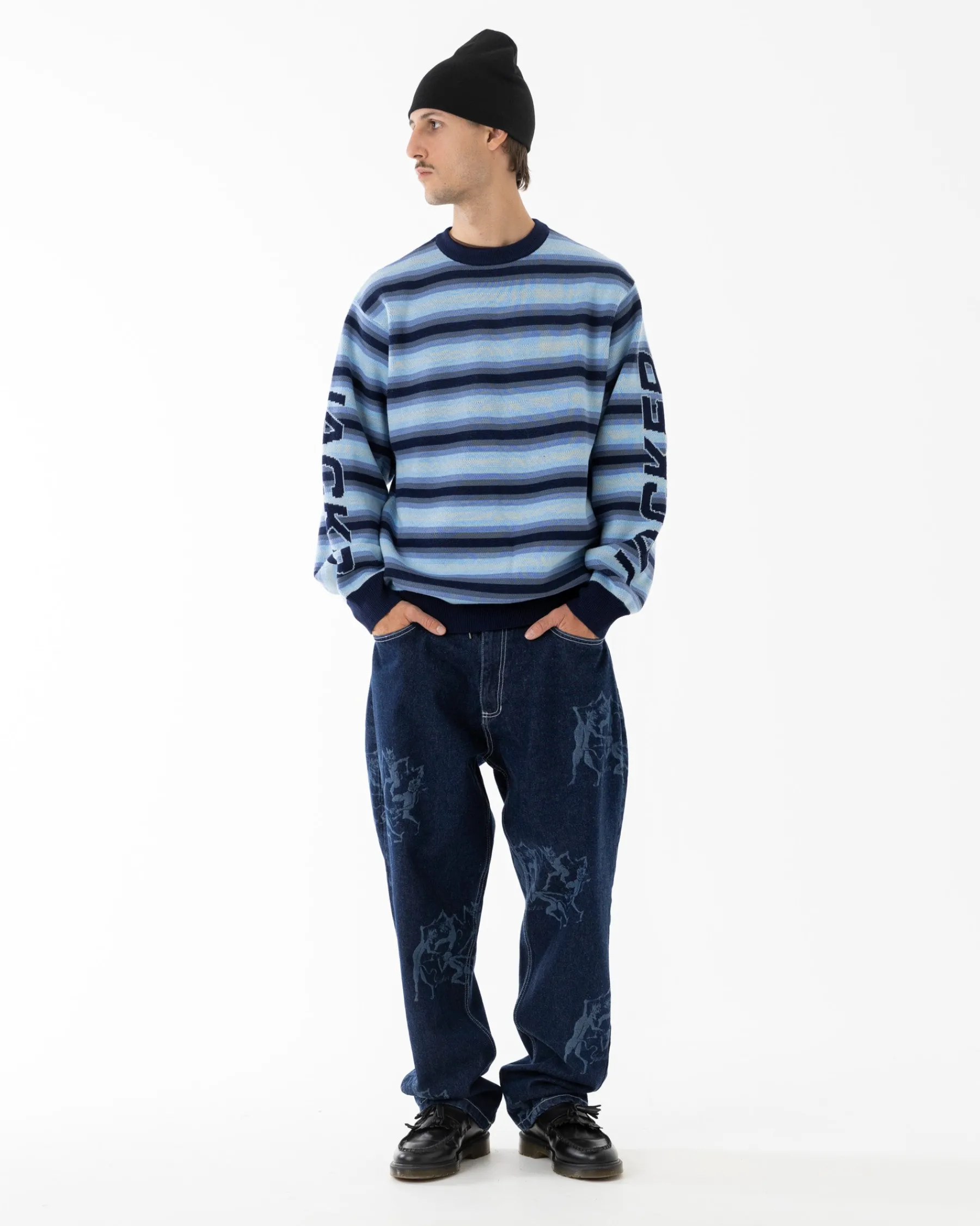 Sweats|Knit|JACKER EURO STRIPE KNIT - BLUE