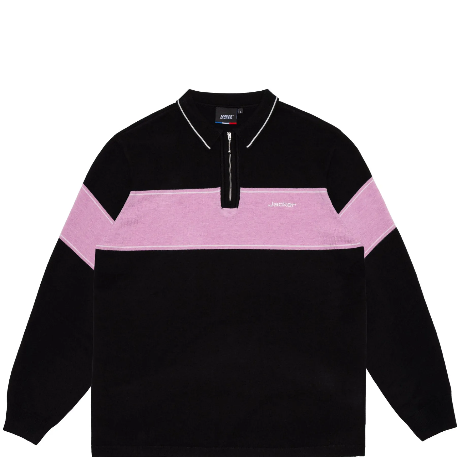 Knit|Polos|JACKER EURO STRIPE KNIT POLO - BLACK