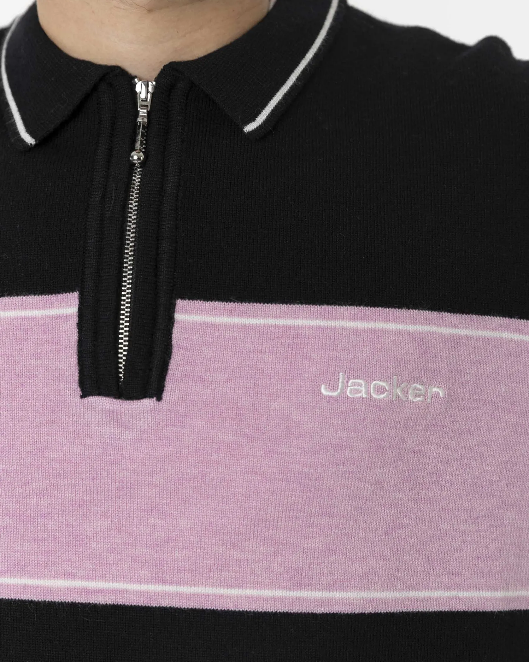 Knit|Polos|JACKER EURO STRIPE KNIT POLO - BLACK
