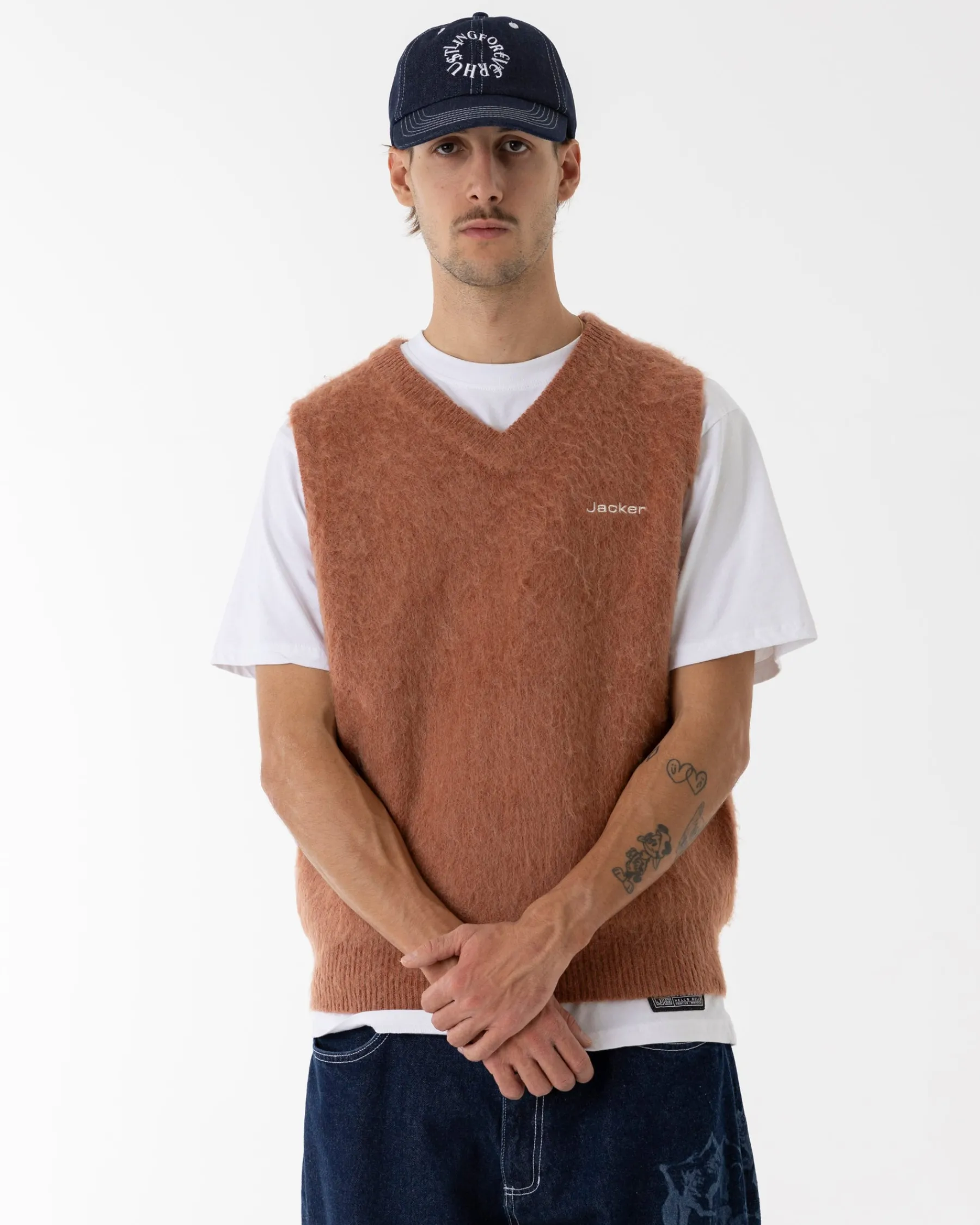 Knit|JACKER GRAND PA SLEEVELESS MOHAIR - BROWN