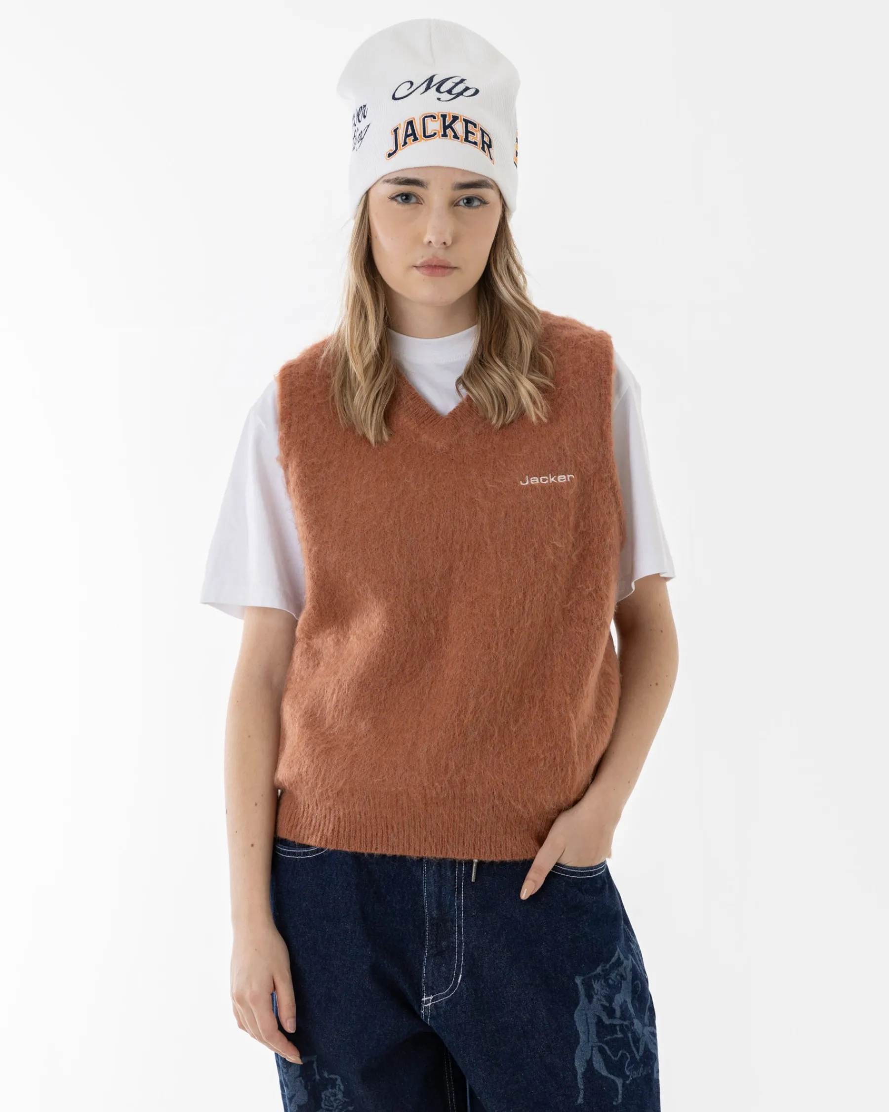 Knit|JACKER GRAND PA SLEEVELESS MOHAIR - BROWN