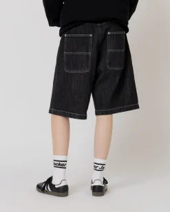 Pantalons & Shorts|Denim|JACKER SERIF LOGO DENIM BAGGY SHORT - BLACK