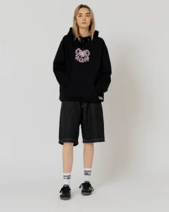 Pantalons & Shorts|Denim|JACKER SERIF LOGO DENIM BAGGY SHORT - BLACK