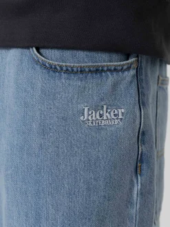 Pantalons & Shorts|Denim|JACKER SERIF LOGO DENIM BAGGY SHORT - BLUE