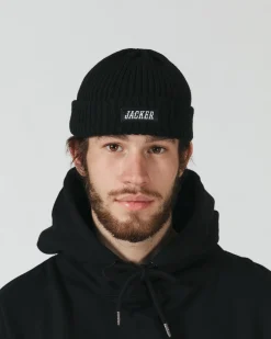 Headwear|JACKER TEAM LOGO - SHORT BEANIE - BLACK