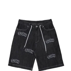Pantalons & Shorts|Denim|JACKER THROW UP DENIM BAGGY SHORT - BLACK