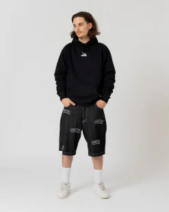 Pantalons & Shorts|Denim|JACKER THROW UP DENIM BAGGY SHORT - BLACK