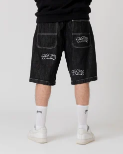 Pantalons & Shorts|Denim|JACKER THROW UP DENIM BAGGY SHORT - BLACK